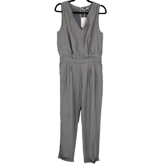 FRNCH NWT Grey Lightweight VNECK Jumpsuit with Pockets and Elastic Waistband Lrg - Picture 1 of 8